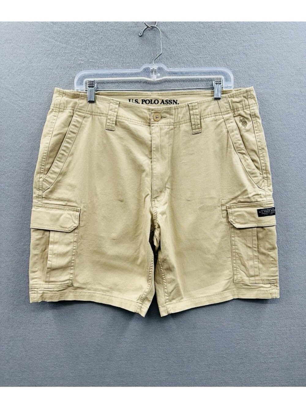 US Polo Assn 36 Mens Shorts Khaki Cargo Flat Front Classic Fit Utility Hiking